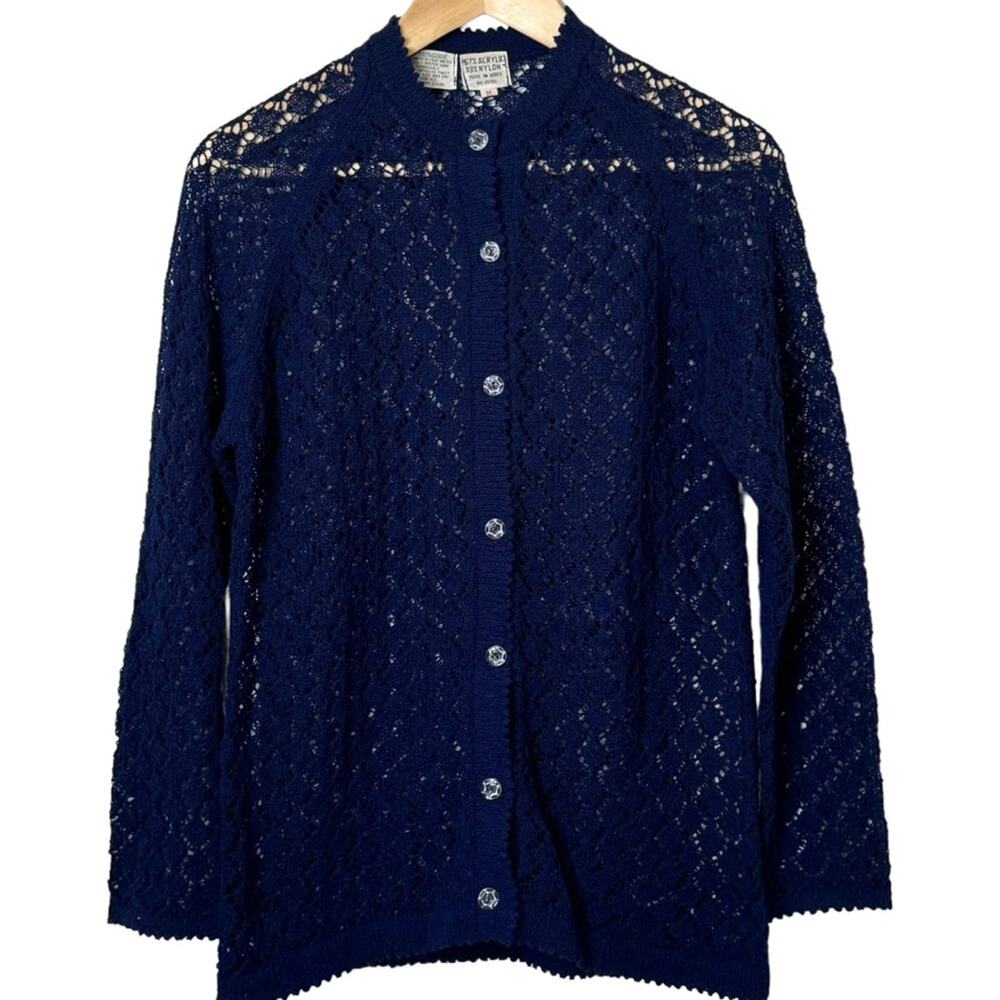 Vintage Zado Size Medium Crocheted Button Front Cardigan Sweater Korea